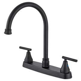 Cinwiny Kitchen Faucets,2 Handle RV Kitchen Sink Faucet High Arc 360°Rotating Spout 8 Inch Kitchen Faucet with Supply Lines, 3 Hole Kitchen Faucet Without Side Sprayer,Matte Black