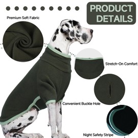 Yternal Dog Sweater Warm Pets Coats Soft Dog Sweaters for Puppy Male Stretchy Puppys Clothes Turtleneck Pet Sweaters Pullover Classic Fleece Sweatshirt ArmyGreen XL
