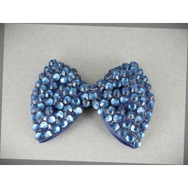 Dark Blue BOW 3.5" Wide Faceted Crystals Barrette Hair Clip Gator Claw Fabric Fashion hair Accessories for Women
