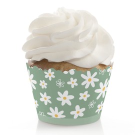 Big Dot of Happiness Sage Green Daisy Flowers - Floral Party Decorations - Party Cupcake Wrappers - Set of 12