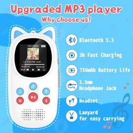 Diofox 64GB MP3 Player with Bluetooth 5.3, Portable Kids MP3 Player, Digital Music Player, FM Radio with Speakers, Hi-Fi Lossless Sound Quality, Supports up to 128GB.
