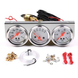 Linekong Triple Gauge Kit Oil/Volt/Water Gauge 2" Chrome Oil Temp Water Temp Gauge Temperature Oil Pressure Voltage Gauge Sensor 3 in 1 Car Meter Auto Gauge（Type 1）