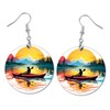 Round Wood Earrings Light Weight Printed Image Dangle Jewelry (Sunset