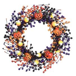 20" Halloween Wreaths for Front Door with Jack-o'-Lanterns and Candy