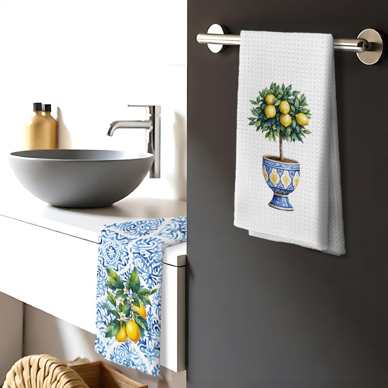 Nipil Chinoiserie Lemon Kitchen Hand Towels Decorative Set of 2