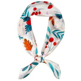 VIVIAN & VINCENT Gift Packed Silk Like Satin Fall Winter Holiday Christmas Square Scarf for Women Hair Scarves White Poinsettia