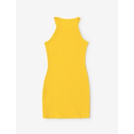 PATPAT Girl's Sleeveless Bodycon Dress Halter Neck Pencil Cami Midi Basi Dresses Flecked Yellow 8-9 Years