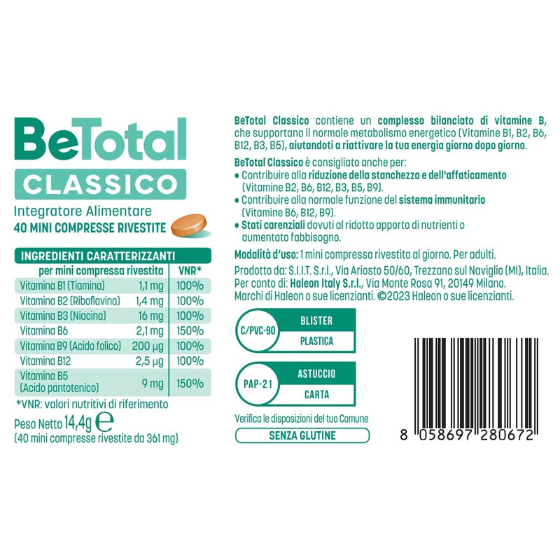 Be-Total Compresse Integratore Alimentare di Vitamina B Riattiva l’Energia, Riduce