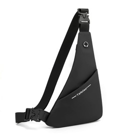 FANDARE Ultraleicht Brusttasche Schultertasche Herren Sling Chest Bag Wasserdicht Beidseitig Umhängetasche mit Kopfhörerloch für Outdoor Sport Wandern Radfahren Reisen Schultertasche Schwarz