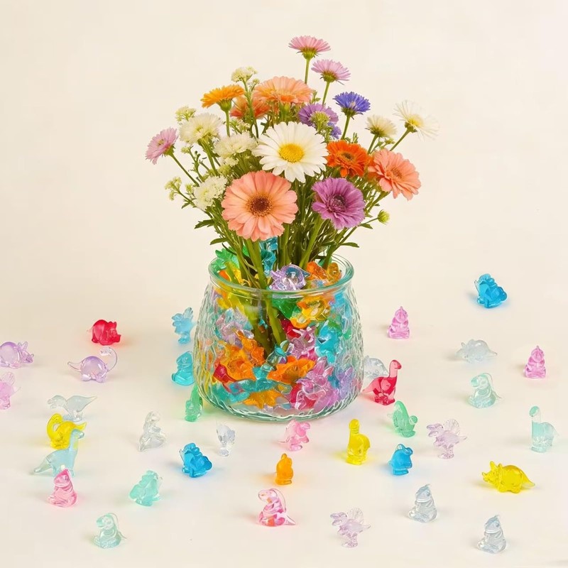 200 Pack Mini Dinosaur Figures, Multi-Colored Translucent Acrylic Dinosaur