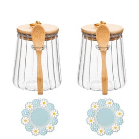 CNWSGEM Sugar Container Sugar Bowls 25.36 FL OZ Glass Coffee Canister Airtight Food Storage Jar with Lid and Spoon Candy Jar Coffee Bar Accessories Coffee Jar Storage Coffee Beans Powder (2 Pack)