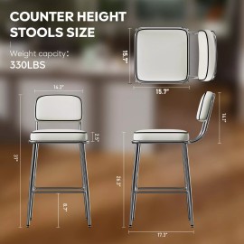 Unbranded Set of 2 Barstools with Solid Metal Footrests Upholstered Counter Height Stools - Type-2 White