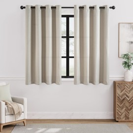 jinchan Linen Textured Curtains 63 Inch Length Blackout Curtains for Living Room Grommet Top Thermal Insulated Bedroom Curtains Window Drapes Greyish Beige, 2 Panels