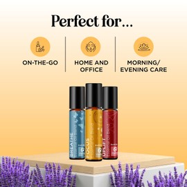 Aromatherapy Roll on Essential Oils Set - Wellness Essential Oils Set Variety Pack with Focus Uplift & Breathe Essential Oil Rollers - Fun & Cute Wellness Gift for Young Women and Teens (3 Pack)