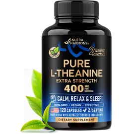 L Theanine 400 mg | L-Theanine Stress Relief | Extra Strength Supplement | Made in USA | Relaxation, Sleep & Calm Support | For Men & Women | Plant Based, Non-GMO & Gluten-Free | 120 Vegan Capsules