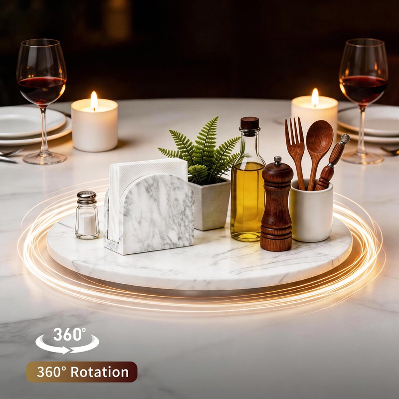 16" Marble Lazy Susan, Stone White Lazy Susan for Table