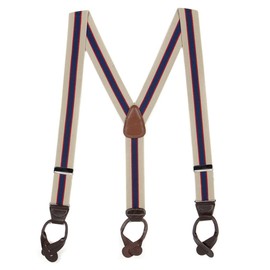 Suspender Store Stripes, Checks & Polka Dots Suspenders - 1.5-Inch Wide Elastic - Y-Back - Button - 54" for 6'1" to 6'5" tall - Khaki/Navy Stripes