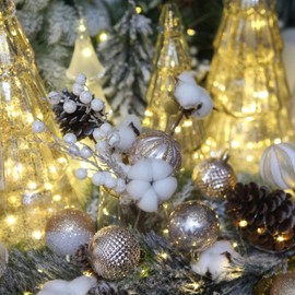 Sea Team 25-Pack Christmas Ball Ornaments with Strings, 60mm/2.36-Inch Medium Size Baubles, Shatterproof Plastic Christmas Bulbs, Hanging Decorations for Xmas Tree, Holiday, Wedding, Party, Champagne