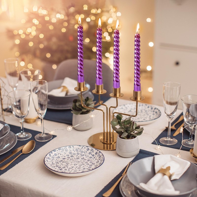 10 Inch Neon Purple Spiral Taper Candles Set for Dinner,