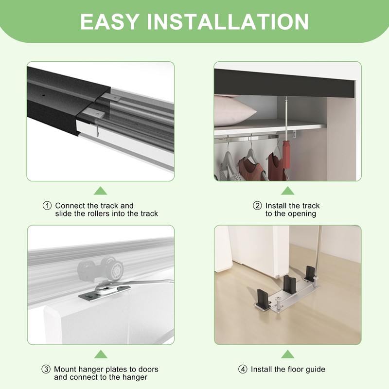 BarnBase 8FT/96(Double 4FT) Bypass Door Hardware, Aluminum Double-Closing Sliding Closet