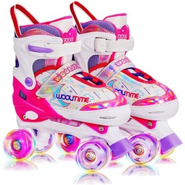 Woolitime Kids Roller Skates for Girls, 4 Size Adjustable Toddler Roller Skates for Indoor Outdoor with All Wheels Light up, Patines para Niñas Niños