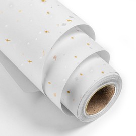 MAYPLUSS Thick Wrapping Paper Roll - 17Inch x 16.5Feet - Romantic Gold Shiny Flakes on Matte White Heavy Gift Wrap Paper with Silky Touch for Wedding, Birthday, Holiday, Christmas