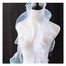 Yurosiay Pleated Organza Border, 12 cm Width, Ruffle Trim, Lace Fabric, Colourful Border for Sewing Dress, White, 1# 1 Yard