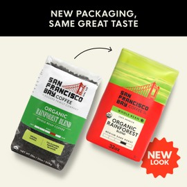 San Francisco Bay Whole Bean Coffee, Organic Rainforest Blend (32 oz Bag), Medium-Dark Roast, USDA Organic Coffee Beans