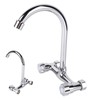 Wall Mount Kitchen Stainless Steel Smooth Surface 2 Handles Faucet