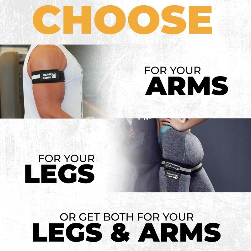 BEAR GRIP - Blood Flow Restiction Workout Bands (Black, Arms