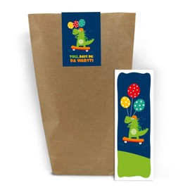 Junaversum Bookmark + Gift Bags + Stickers Dinosaur Party Bag Guest Gift at Birthday Children's Birthday Wedding Christening