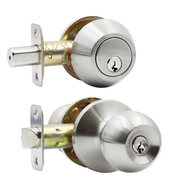 Solidware Entry Door Knob and Single Cylinder Deadbolt Combo,Keyed Alike