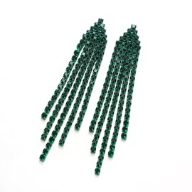 Clearine Tassel Earrings for Women Enerald Colour Rhinestone Crystal Long Drop Dangle Statement Earrings Christmas Wedding Bridal Jewellery Green-Tone