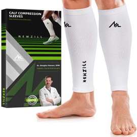 NEWZILL Calf Compression Sleeve for Men & Women | Footless Compression Socks for Shin Splint Relief, Varicose Veins | Perfect Leg Sleeve for Running, Travel, Nursing, Work, Fitness (L/XL White 1Pair)