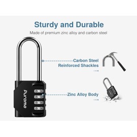 Puroma 4 Pack 2.6 Inch Long Shackle Combination Lock 4 Digit Outdoor Waterproof Padlock for School Gym Locker, Sports Locker, Fence, Gate, Toolbox, Case, Hasp Storage (Silver & Black)