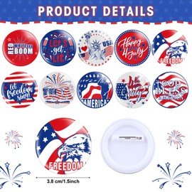 60 Pieces 4th/Fourth of July Party Favors Included 30 Red White Blue Silicone Bracelet USA Flag Rubber Wristband and 30 Button Badges Pins for Independence Day Patriotic Decor School Supplies Gifts