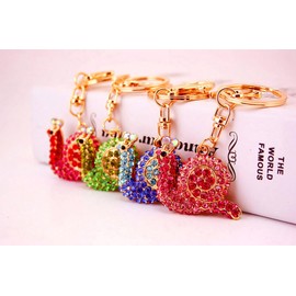 One Pack Cute Rhinestone Little Snail Reptile Car Keychain Key Ring Bag Holder Holder Holder Gift for Girlfriend Colleagues Friends (Pink)