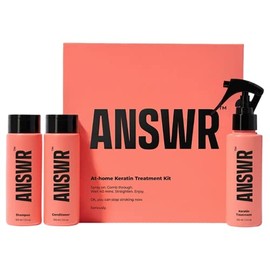 ANSWR Kit de tratamiento de keratina en casa- Cabello sin encrespamiento durante 3 meses-Tratamiento capilar de calidad de salón - Set de champú y aco