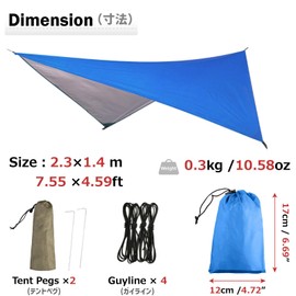 Azarxis Hammock Camping Tarp Rain Fly, Waterproof Tent Footprint Shelter Canopy Sunshade Cloth Picnic Mat for Outdoor Awning Hiking Beach Backpacking - Included Guy Lines & Stakes (Blue)