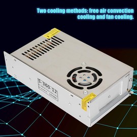 Fuente de alimentación conmutada, equipo industrial DC 12V 30A LED Fuente de alimentación conmutada de refrigeración por convección de aire libre, refrigeración por ventilador para luces de pantalla L