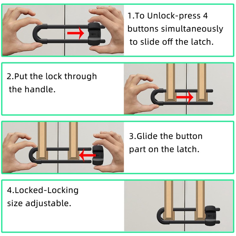 (10 pack white) 4 button Cabinet Locks, U-Shaped Proofing Drawers