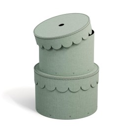 Bigso Box of Sweden WILMA Set of 2 Round Storage Boxes with Lids - Organiser Box with Lid for Clothes, Toys etc. - Decorative Round Box Made of Fibreboard and Linen Look Paper - Mint Green