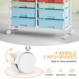 Rolling Storage Cart with 12 Drawers, Wooden Tabletop Utility Cart for Craft Storage, Art Supply Storage & Home Office Organization, Teacher Cart with Wheels for Classroom, School (Rainbow)