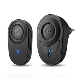 HAPYTHDA Wireless bell, outdoor waterproof doorbell, wireless set, wireless bell, outdoor waterproof doorbell, remote control doorbell, 52 melodies, 5 volume levels, black