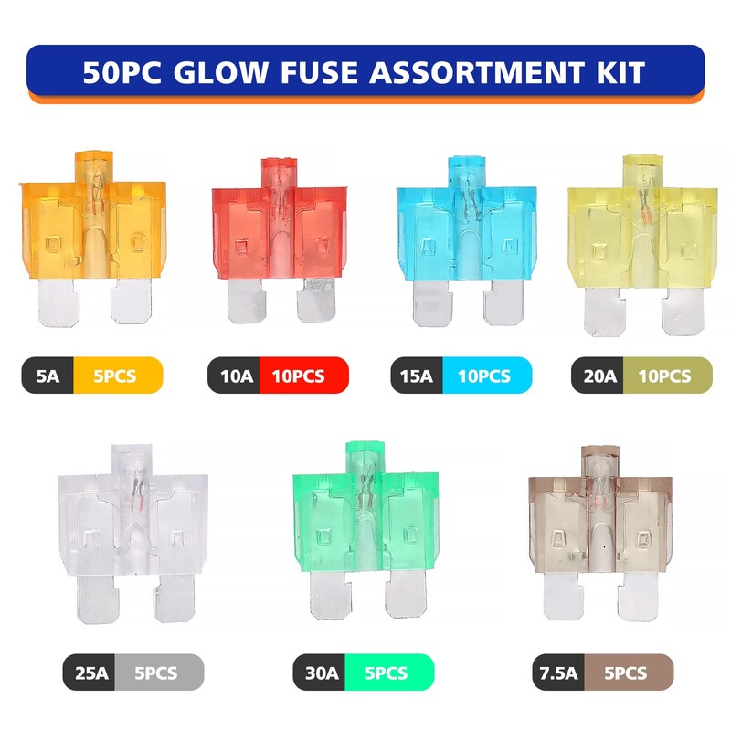 BUSY-CORNER 50 Piece Glow Fuse Standard Blade Automotive Fuse -