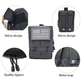 2 Pack Molle Pouches-Vest Pouch Cell Phone Holster Belt Pouch Waist Bag Pack EDC Molle Accessories Bag Small Utility Pouch with Flag Patch Tactical Compact Water-Resistant EDC Pouch (Black)