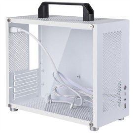 Micro ATX PC Case,Mini-Tower Tempered Glass Side Pannel Type with Black Handle,Small Form Factor Computer Chassis 1.2mm Alloy Steel with Type C,USB 3.0,Audio Port Fits mATX and ITX Motherboards