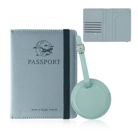 Realand RFID Passport Holder Women Men with Luggage Tag, Passport Cover Wallet, Travel Passport Holder Family, Passport Wallets, Passport Book Card Holder with Slot, Blue