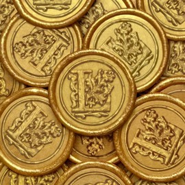 50 pegatinas de cera dorada, hechas a mano, sellos de sobre, autoadhesivos, para invitaciones de boda, fiesta, sobre, papel de regalo, Navidad (inicial L, cera dorada)