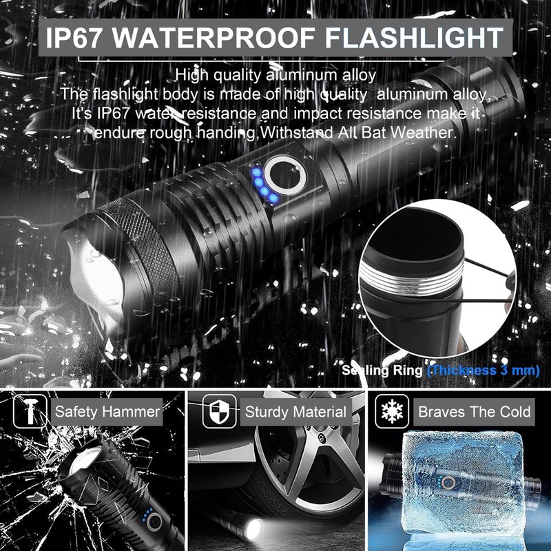 Mapskey Rechargeable Flashlights 990,000 High Lumens LED,Home Outdoor Emergency Powerful